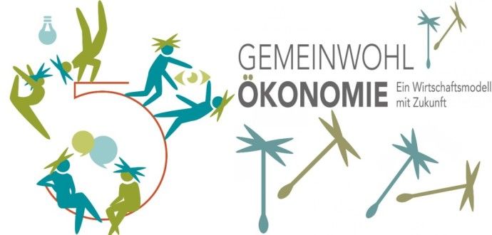 Das Logo der Gemeinwohl-Ökonomie mit abstrahierten Menschen und Pollenflug