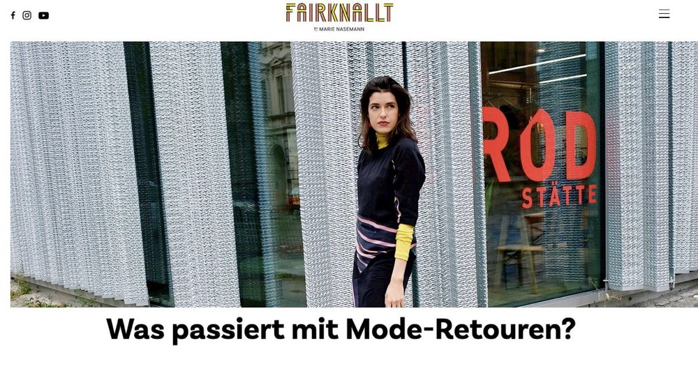 Screenshot from blog FAIRKNALLT with blogger Marie, who speaks on how return of fashion items like clothes can be harmful for the environment