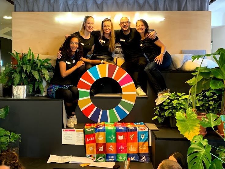 From left to right- Global Goals Jam 2019 Berlin team: Coralie Jacquot, Sinnika Hemmi, Katharina Wuropulos, Nadim Choucair, Claudia Rothe.