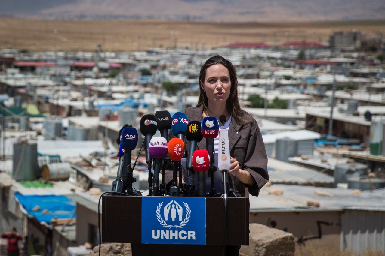 Juni 2018, Domiz/Irak, UNHCR Sondergesandte Angelina Jolie dankt den Irakern für ihre Großherzigkeit gegenüber den syrischen Flüchtlingen, © UNHCR/ Ivor Prickett