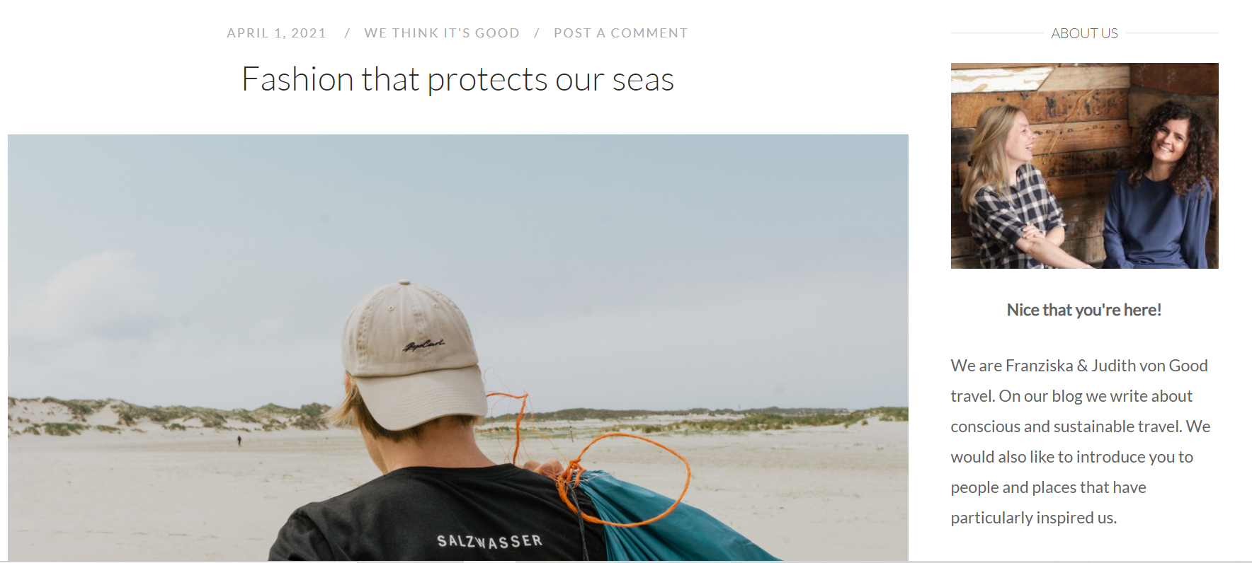 Screenshot of a blog with 2photos: left: Woman, baseball cap backwards, right: 2 young women laughing together.